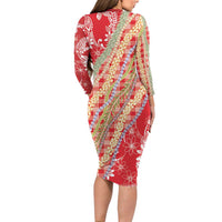 Red Palaka Hawaii Leis Family Matching Long Sleeve Bodycon Dress and Hawaiian Shirt Hawaiian-plaid Elegant Tropical Vibes LT14 - Polynesian Pride