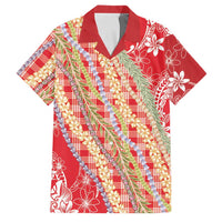 Red Palaka Hawaii Leis Family Matching Mermaid Dress and Hawaiian Shirt Hawaiian-plaid Elegant Tropical Vibes LT14 Dad's Shirt - Short Sleeve Red - Polynesian Pride
