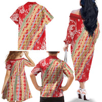 Red Palaka Hawaii Leis Family Matching Off The Shoulder Long Sleeve Dress and Hawaiian Shirt Hawaiian-plaid Elegant Tropical Vibes LT14 - Polynesian Pride