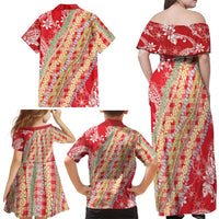 Red Palaka Hawaii Leis Family Matching Off Shoulder Maxi Dress and Hawaiian Shirt Hawaiian-plaid Elegant Tropical Vibes LT14 - Polynesian Pride