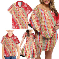 Red Palaka Hawaii Leis Family Matching Off Shoulder Short Dress and Hawaiian Shirt Hawaiian-plaid Elegant Tropical Vibes LT14 - Polynesian Pride