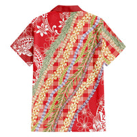 Red Palaka Hawaii Leis Family Matching Off Shoulder Short Dress and Hawaiian Shirt Hawaiian-plaid Elegant Tropical Vibes LT14 - Polynesian Pride