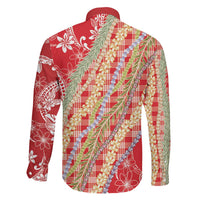 Red Palaka Hawaii Leis Family Matching Off Shoulder Short Dress and Hawaiian Shirt Hawaiian-plaid Elegant Tropical Vibes LT14 - Polynesian Pride