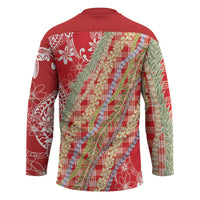 Red Palaka Hawaii Leis Hockey Jersey Hawaiian-plaid Elegant Tropical Vibes - Polynesian Pride