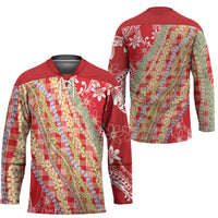 Red Palaka Hawaii Leis Hockey Jersey Hawaiian-plaid Elegant Tropical Vibes - Polynesian Pride