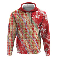 Red Palaka Hawaii Leis Hoodie Hawaiian-plaid Elegant Tropical Vibes LT14 Pullover Hoodie Red - Polynesian Pride