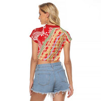 Red Palaka Hawaii Leis Raglan Cropped T Shirt Hawaiian-plaid Elegant Tropical Vibes - Polynesian Pride