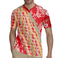 Red Palaka Hawaii Leis Rugby Jersey Hawaiian-plaid Elegant Tropical Vibes - Polynesian Pride