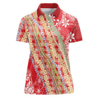 Red Palaka Hawaii Leis Women Polo Shirt Hawaiian-plaid Elegant Tropical Vibes - Polynesian Pride