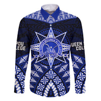 Tonga Tupou College And Queen Salote College Family Matching Off Shoulder Maxi Dress and Hawaiian Shirt Tongan Ngatu Pattern LT14 Dad's Shirt - Long Sleeve Blue - Polynesian Pride