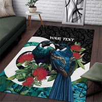 Personalised Valentine's Day New Zealand Area Rug Tui Bird Couple Kowhaiwhai Mix Pohutukawa LT14 Black - Polynesian Pride