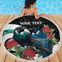 Personalised Valentine's Day New Zealand Beach Blanket Tui Bird Couple Kowhaiwhai Mix Pohutukawa LT14 - Polynesian Pride