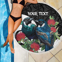 Personalised Valentine's Day New Zealand Beach Blanket Tui Bird Couple Kowhaiwhai Mix Pohutukawa LT14 - Polynesian Pride