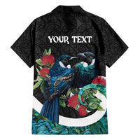 Personalised Valentine's Day New Zealand Family Matching Off The Shoulder Long Sleeve Dress and Hawaiian Shirt Tui Bird Couple Kowhaiwhai Mix Pohutukawa LT14 - Polynesian Pride