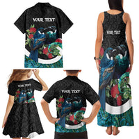 Personalised Valentine's Day New Zealand Family Matching Tank Maxi Dress and Hawaiian Shirt Tui Bird Couple Kowhaiwhai Mix Pohutukawa LT14 - Polynesian Pride
