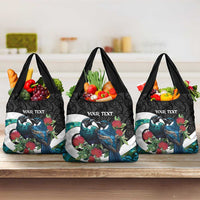 Personalised Valentine's Day New Zealand Grocery Bag Tui Bird Couple Kowhaiwhai Mix Pohutukawa LT14 3-pack One Size Black - Polynesian Pride