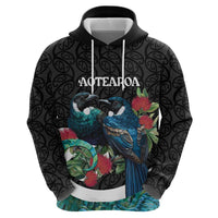 Personalised Valentine's Day New Zealand Hoodie Tui Bird Couple Kowhaiwhai Mix Pohutukawa LT14 - Polynesian Pride