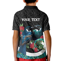 Personalised Valentine's Day New Zealand Kid Polo Shirt Tui Bird Couple Kowhaiwhai Mix Pohutukawa LT14 - Polynesian Pride