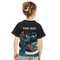 Personalised Valentine's Day New Zealand Kid T Shirt Tui Bird Couple Kowhaiwhai Mix Pohutukawa LT14 - Polynesian Pride