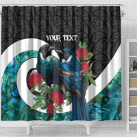 Personalised Valentine's Day New Zealand Shower Curtain Tui Bird Couple Kowhaiwhai Mix Pohutukawa LT14 - Polynesian Pride