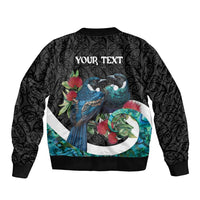 Personalised Valentine's Day New Zealand Sleeve Zip Bomber Jacket Tui Bird Couple Kowhaiwhai Mix Pohutukawa