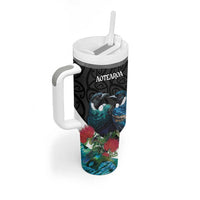 Personalised Valentine's Day New Zealand Tumbler With Handle Tui Bird Couple Kowhaiwhai Mix Pohutukawa LT14 - Polynesian Pride