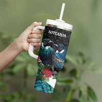 Personalised Valentine's Day New Zealand Tumbler With Handle Tui Bird Couple Kowhaiwhai Mix Pohutukawa LT14 - Polynesian Pride