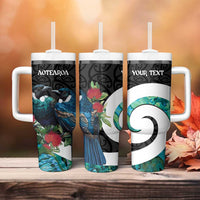 Personalised Valentine's Day New Zealand Tumbler With Handle Tui Bird Couple Kowhaiwhai Mix Pohutukawa LT14 - Polynesian Pride
