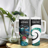 Personalised Valentine's Day New Zealand Tumbler With Handle Tui Bird Couple Kowhaiwhai Mix Pohutukawa LT14 - Polynesian Pride