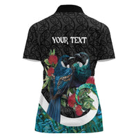 Personalised Valentine's Day New Zealand Women Polo Shirt Tui Bird Couple Kowhaiwhai Mix Pohutukawa LT14 - Polynesian Pride