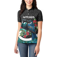 Personalised Valentine's Day New Zealand Women Polo Shirt Tui Bird Couple Kowhaiwhai Mix Pohutukawa LT14 - Polynesian Pride