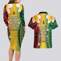 Vanuatu Independence Day Couples Matching Long Sleeve Bodycon Dress and Hawaiian Shirt Long God Yumi Stanap Happy 46th Anniversary LT14 - Polynesian Pride