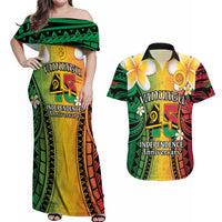 Vanuatu Independence Day Couples Matching Off Shoulder Maxi Dress and Hawaiian Shirt Long God Yumi Stanap Happy 46th Anniversary LT14 Reggae - Polynesian Pride