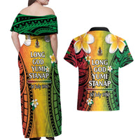 Vanuatu Independence Day Couples Matching Off Shoulder Maxi Dress and Hawaiian Shirt Long God Yumi Stanap Happy 46th Anniversary LT14 - Polynesian Pride