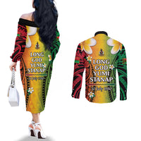 Vanuatu Independence Day Couples Matching Off The Shoulder Long Sleeve Dress and Long Sleeve Button Shirt Long God Yumi Stanap Happy 46th Anniversary LT14 - Polynesian Pride