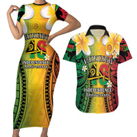 Vanuatu Independence Day Couples Matching Short Sleeve Bodycon Dress and Hawaiian Shirt Long God Yumi Stanap Happy 46th Anniversary LT14 Reggae - Polynesian Pride