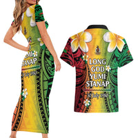 Vanuatu Independence Day Couples Matching Short Sleeve Bodycon Dress and Hawaiian Shirt Long God Yumi Stanap Happy 46th Anniversary LT14 - Polynesian Pride