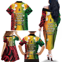 Vanuatu Independence Day Family Matching Off The Shoulder Long Sleeve Dress and Hawaiian Shirt Long God Yumi Stanap Happy 45th Anniversary LT14 - Polynesian Pride