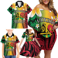 Vanuatu Independence Day Family Matching Off Shoulder Short Dress and Hawaiian Shirt Long God Yumi Stanap Happy 45th Anniversary LT14 - Polynesian Pride