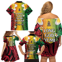 Vanuatu Independence Day Family Matching Off Shoulder Short Dress and Hawaiian Shirt Long God Yumi Stanap Happy 45th Anniversary LT14 - Polynesian Pride