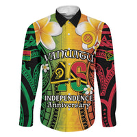 Vanuatu Independence Day Family Matching Off Shoulder Short Dress and Hawaiian Shirt Long God Yumi Stanap Happy 45th Anniversary LT14 Dad's Shirt - Long Sleeve Reggae - Polynesian Pride
