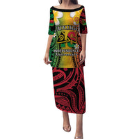 Vanuatu Independence Day Family Matching Puletasi and Hawaiian Shirt Long God Yumi Stanap Happy 46th Anniversary LT14 Mom's Dress Reggae - Polynesian Pride