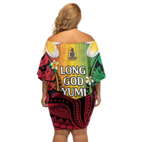 Vanuatu Independence Day Off Shoulder Short Dress Long God Yumi Stanap Happy 46th Anniversary LT14 - Polynesian Pride