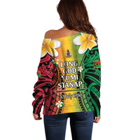 Vanuatu Independence Day Off Shoulder Sweater Long God Yumi Stanap Happy 46th Anniversary LT14 - Polynesian Pride