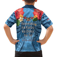 Fiji Day Family Matching Long Sleeve Bodycon Dress and Hawaiian Shirt Happy 54 Years Of Independence Tapa Pattern Blue LT14 - Polynesian Pride