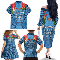 Fiji Day Family Matching Off The Shoulder Long Sleeve Dress and Hawaiian Shirt Happy 54 Years Of Independence Tapa Pattern Blue LT14 - Polynesian Pride