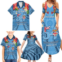 Fiji Day Family Matching Summer Maxi Dress and Hawaiian Shirt Happy 54 Years Of Independence Tapa Pattern Blue LT14 - Polynesian Pride
