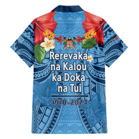 Fiji Day Family Matching Tank Maxi Dress and Hawaiian Shirt Happy 54 Years Of Independence Tapa Pattern Blue LT14 - Polynesian Pride