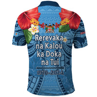 Fiji Day Polo Shirt Happy 54 Years Of Independence Tapa Pattern Blue LT14 - Polynesian Pride