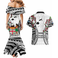 Fiji Day Couples Matching Mermaid Dress and Hawaiian Shirt Happy 54 Years Of Independence Tapa Pattern White LT14 - Polynesian Pride
